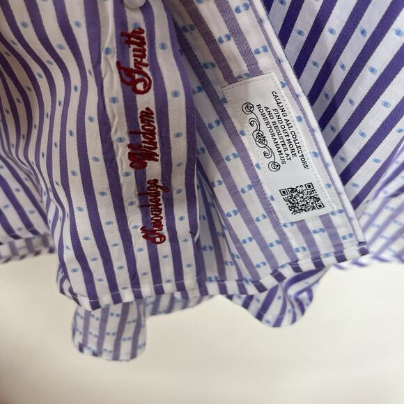 Robert Graham Classic Fit Striped Flip Cuff Button Up Shirt Mens XL Purple - Picture 7 of 9